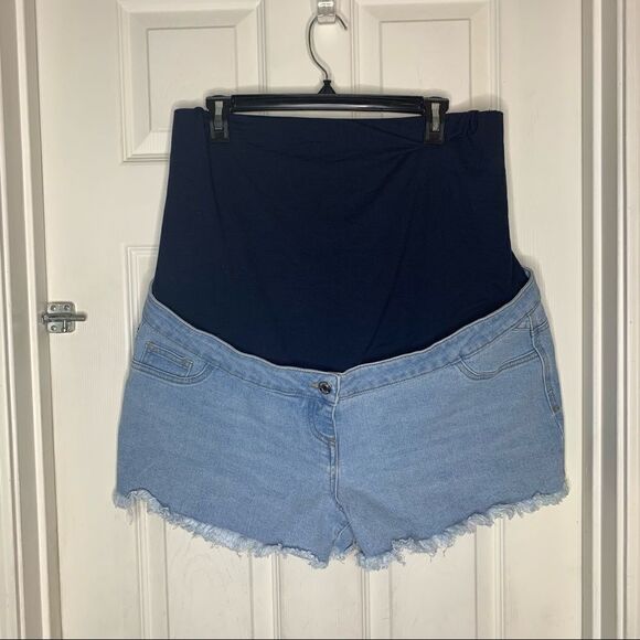 Missguided Maternity Frayed Hem Denim Shorts Size 14 - Picture 1 of 9